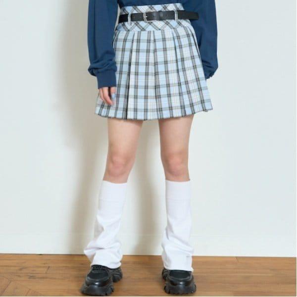 【GOODPRICE】附腰帶格紋百褶裙