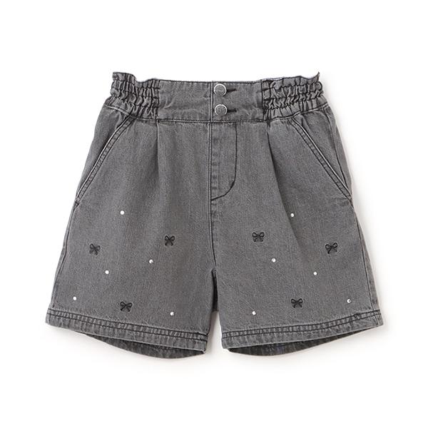 蝴蝶結刺繡鑲鑽短褲