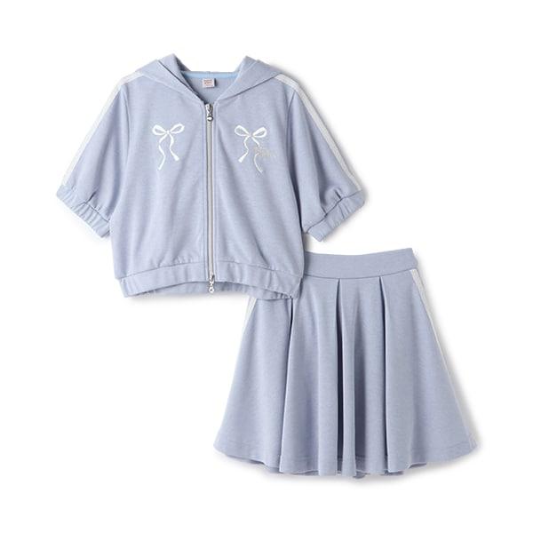 【Nico☆Petit登載】亮片迷你衛衣拉鍊連帽衫&喇叭裙褲套裝
