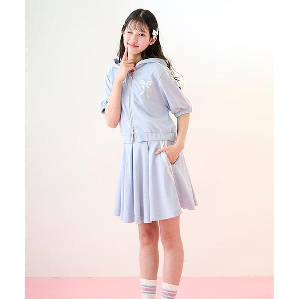 【Nico☆Petit登載】亮片迷你衛衣拉鍊連帽衫&喇叭裙褲套裝