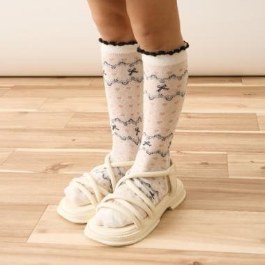 黑白色系透膚高筒襪