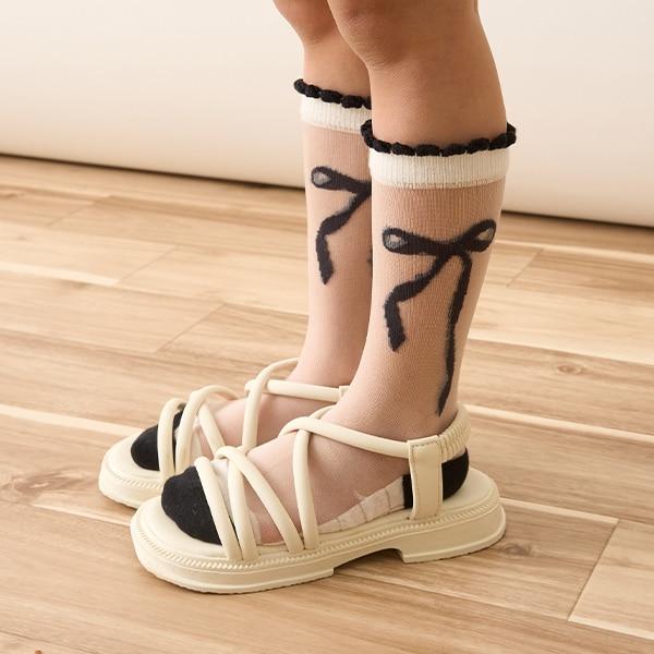 黑白色系透膚高筒襪