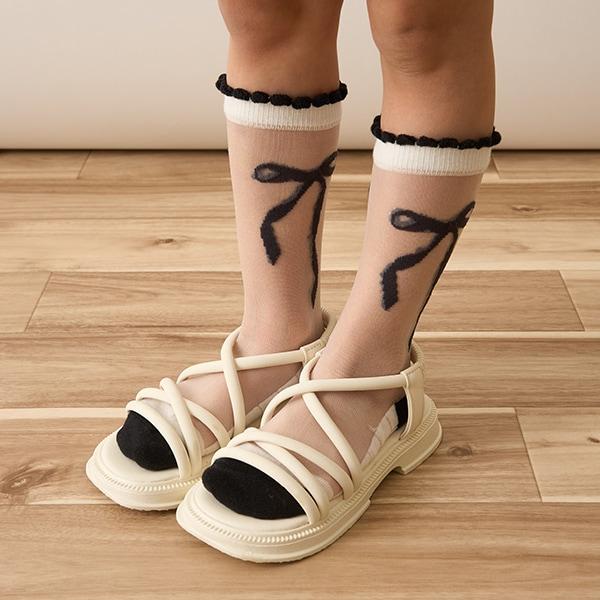 黑白色系透膚高筒襪