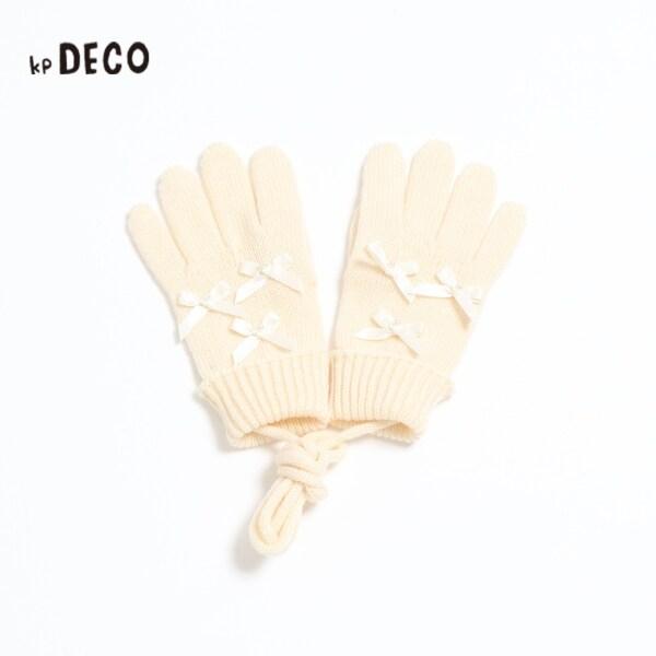 KPDECO 珍珠蝴蝶結裝飾針織手套(M~L)