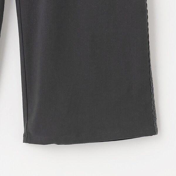 側邊蕾絲寬腿褲