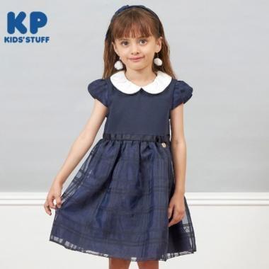 KP(ケーピー)歐根紗格紋短袖連衣裙(110~130)