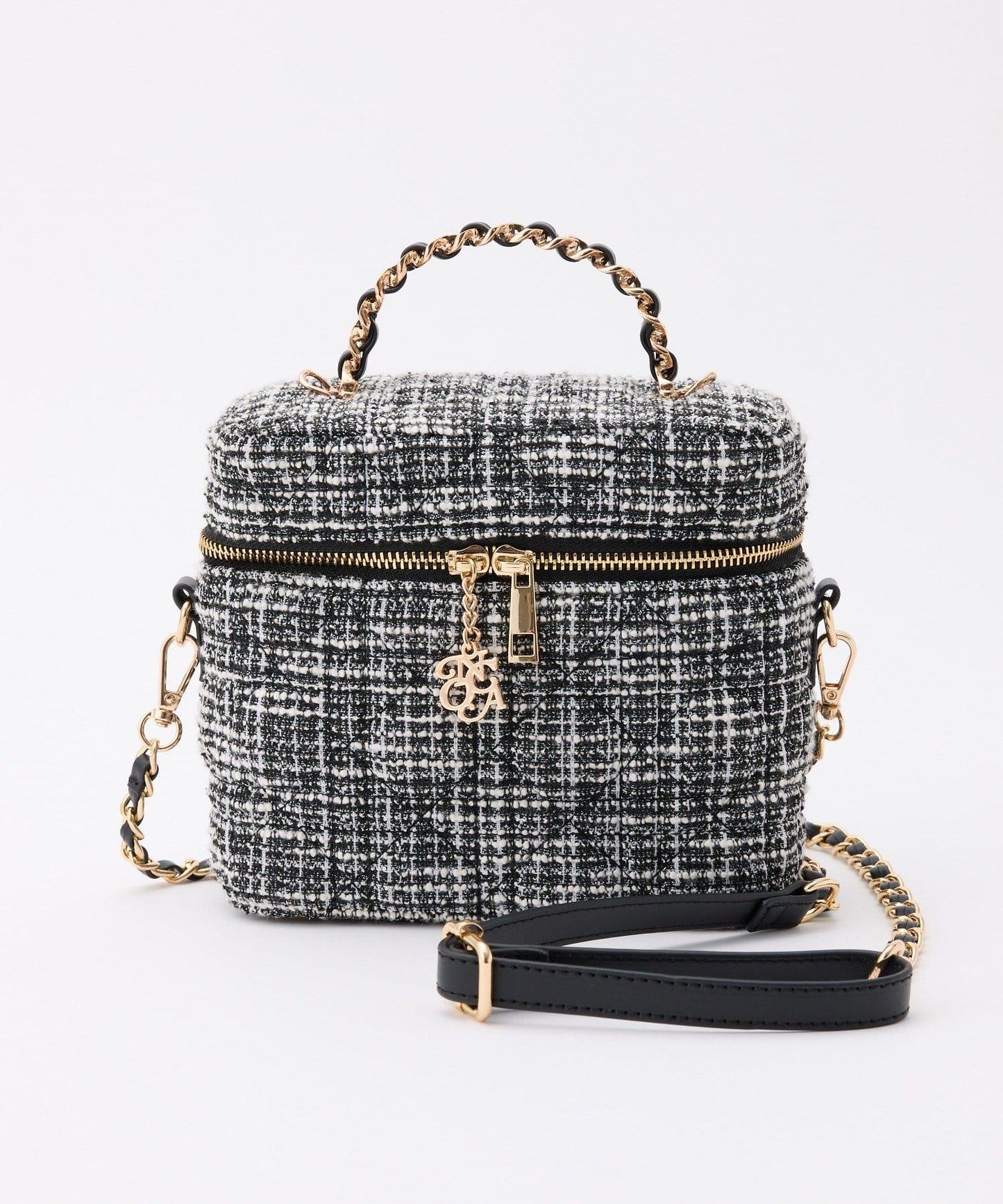 帶吊墜的格紋化妝包