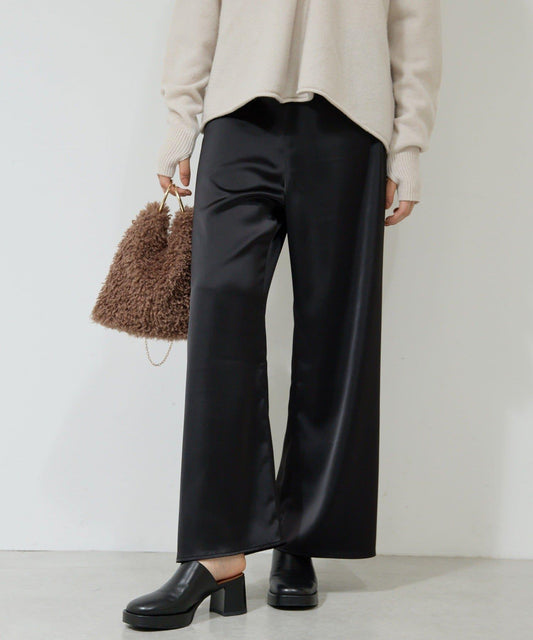 【美腳褲新素材登場!】【2尺碼可選】寬鬆褶皺緞面褲