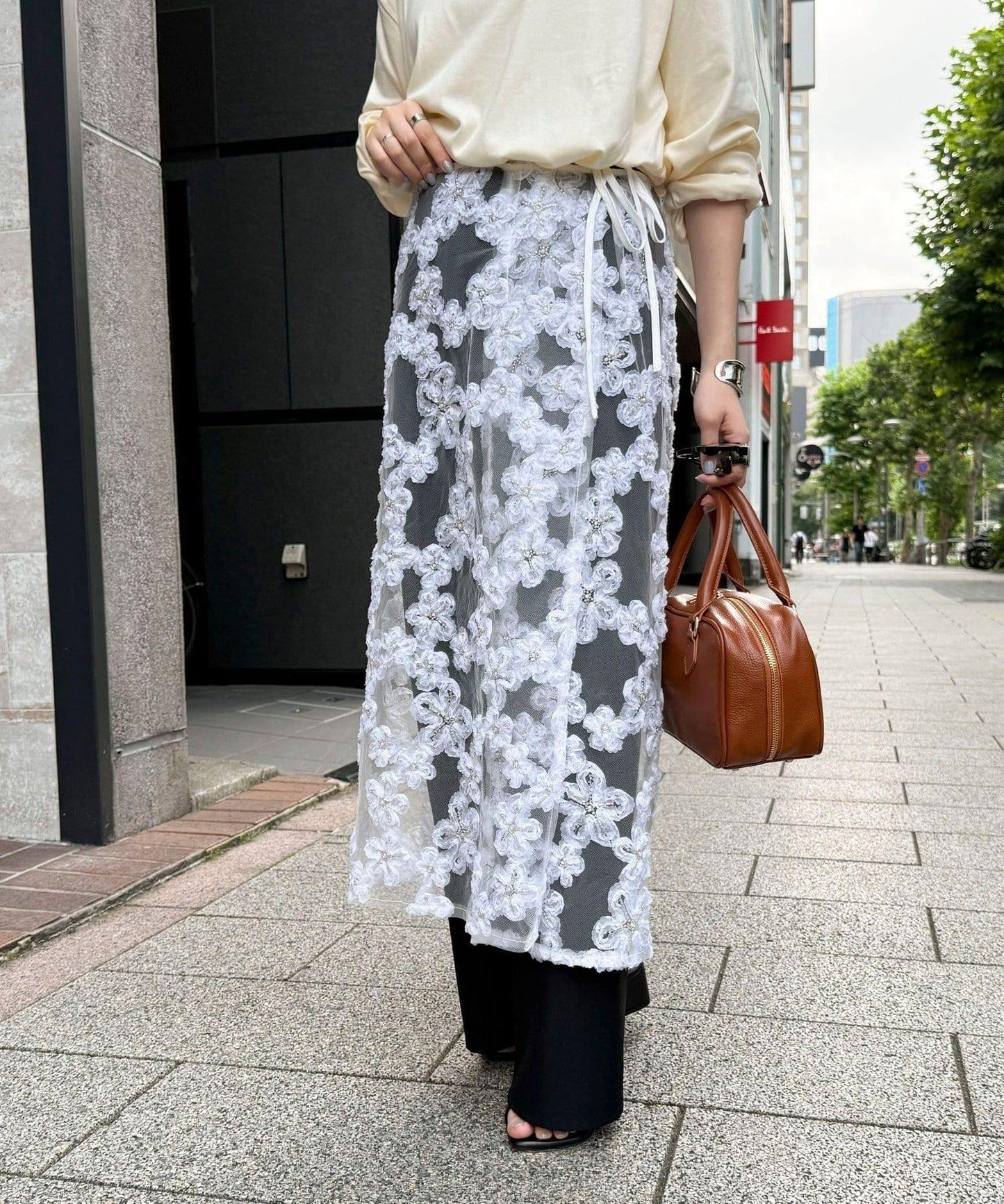 フラワーモチーフレイヤードスカート