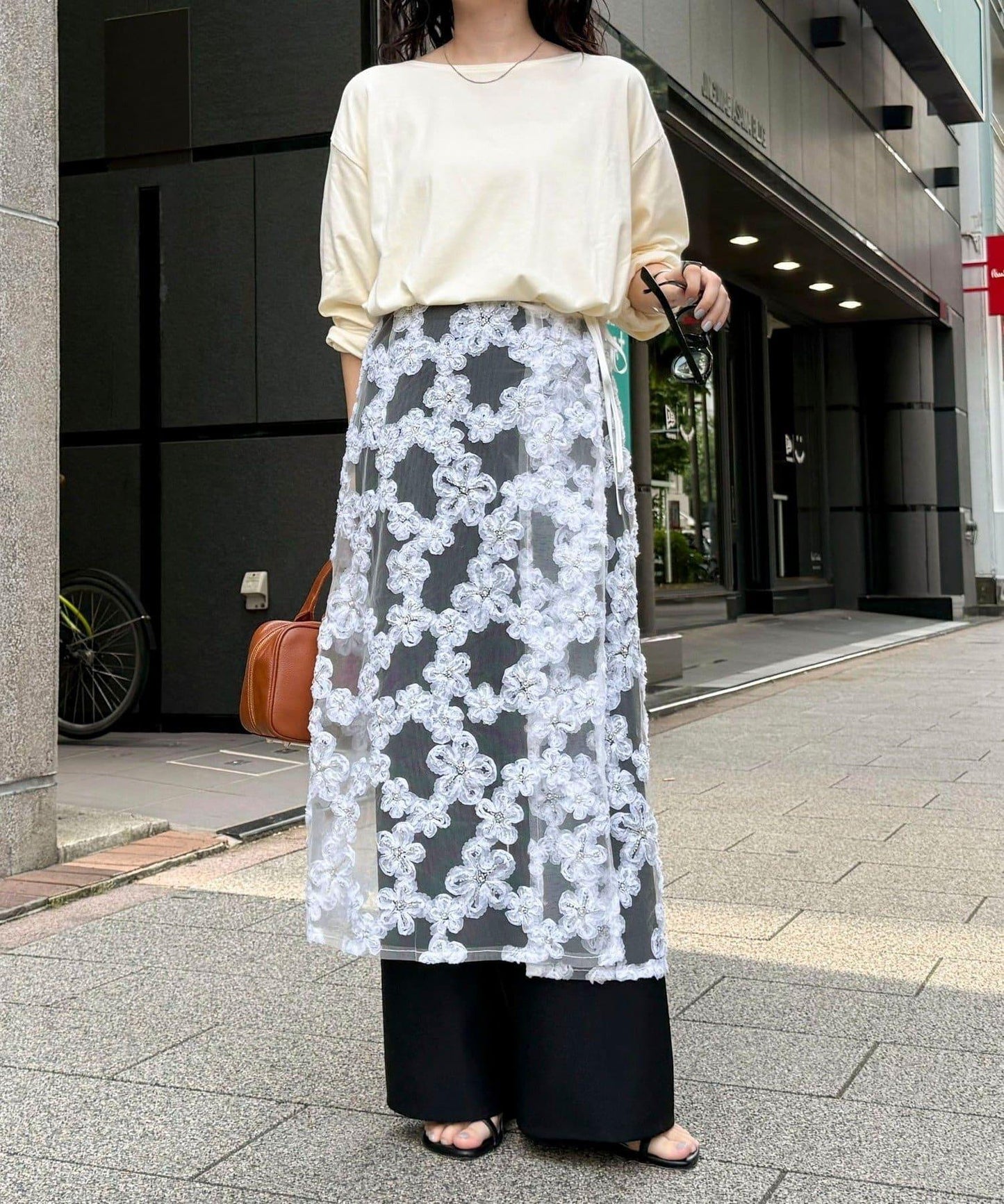 フラワーモチーフレイヤードスカート