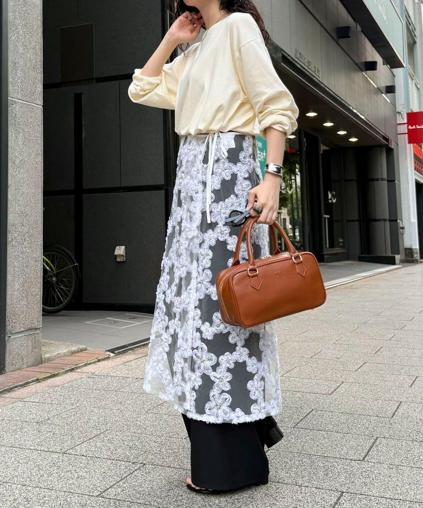 フラワーモチーフレイヤードスカート