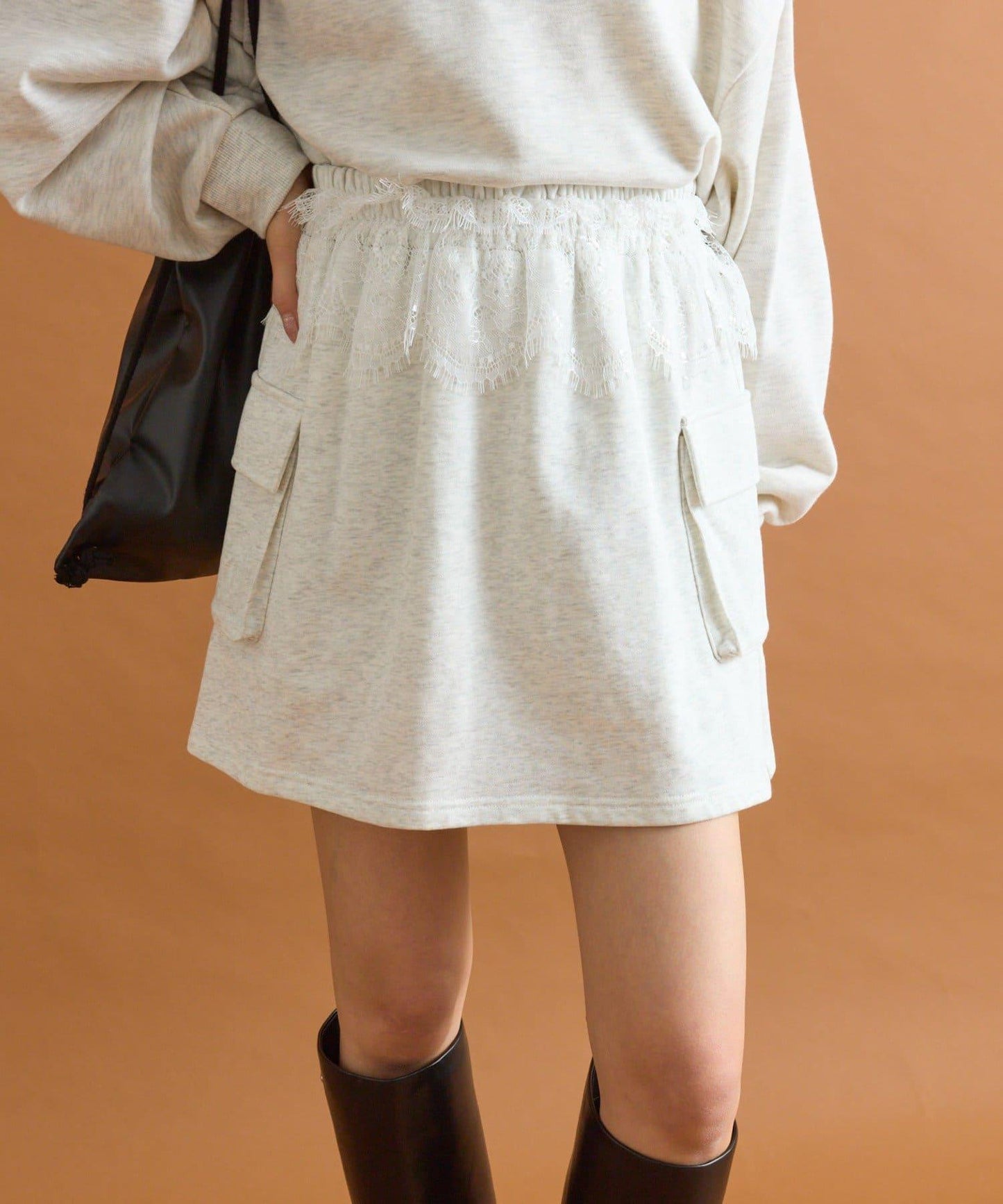 腰部蕾絲衛衣迷你裙