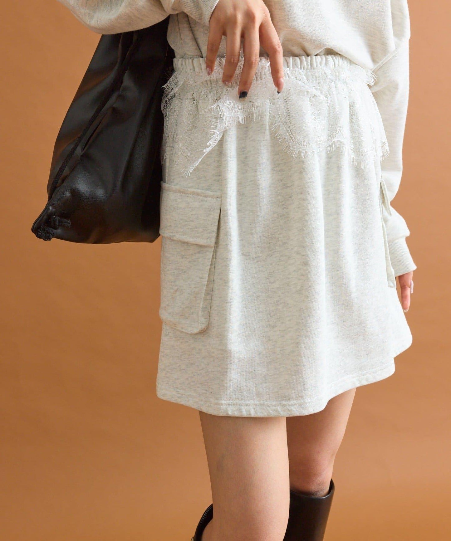 腰部蕾絲衛衣迷你裙