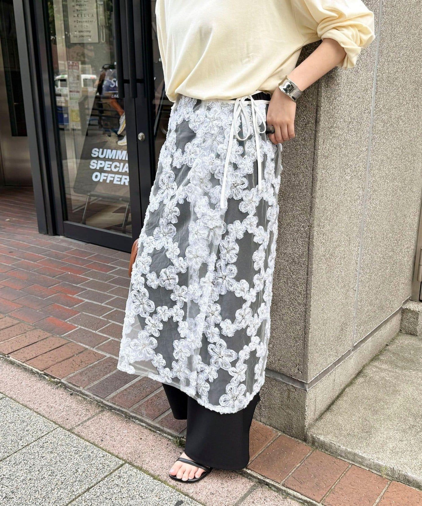 フラワーモチーフレイヤードスカート