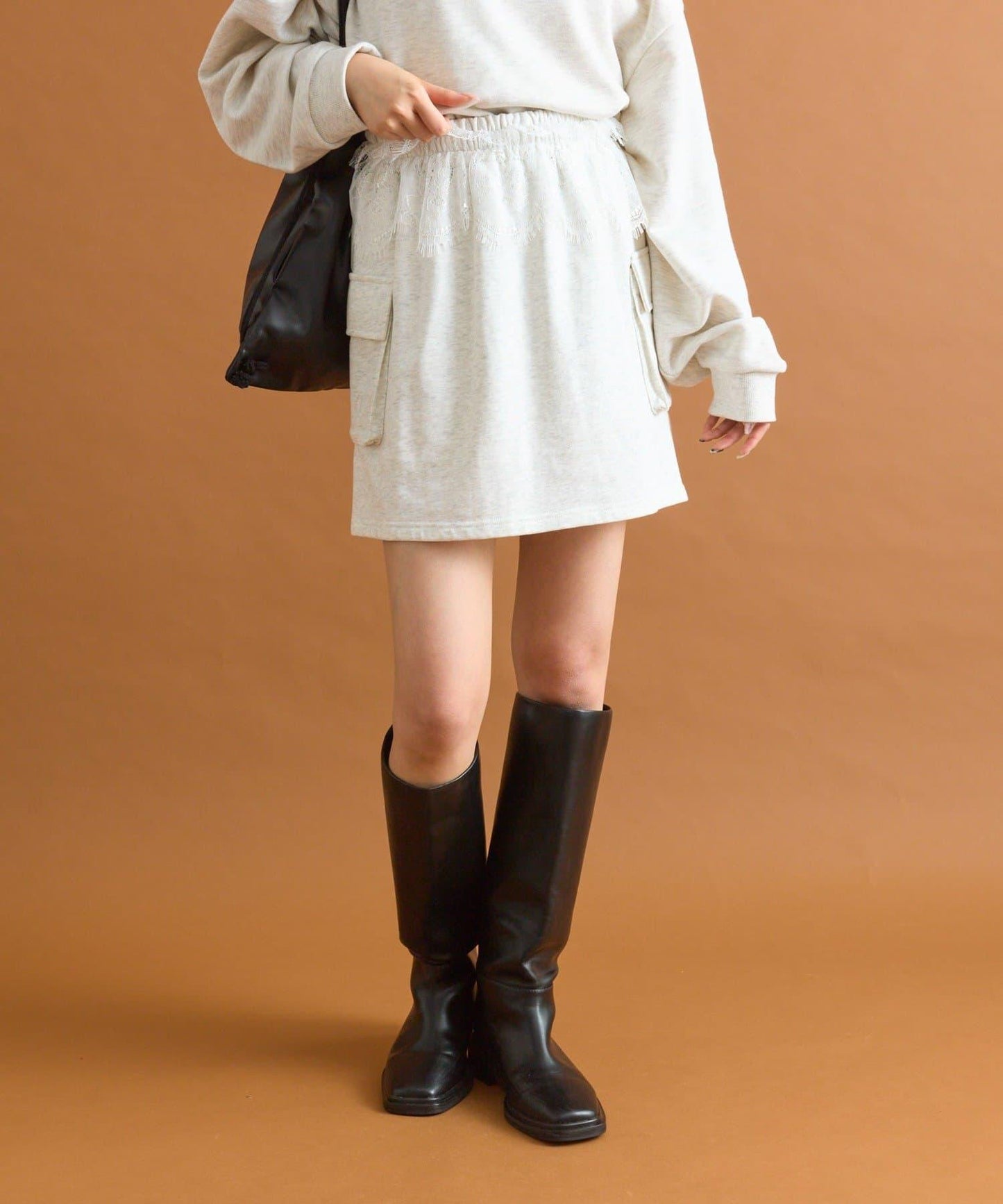 腰部蕾絲衛衣迷你裙