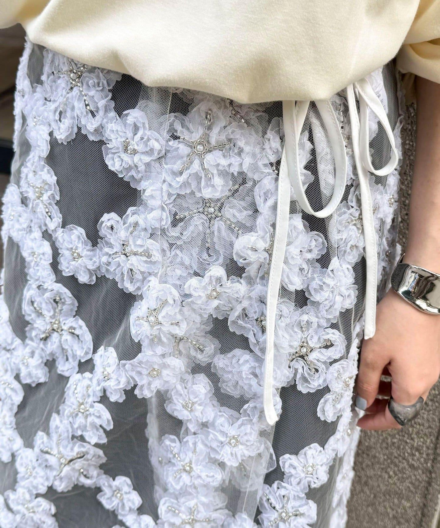 フラワーモチーフレイヤードスカート