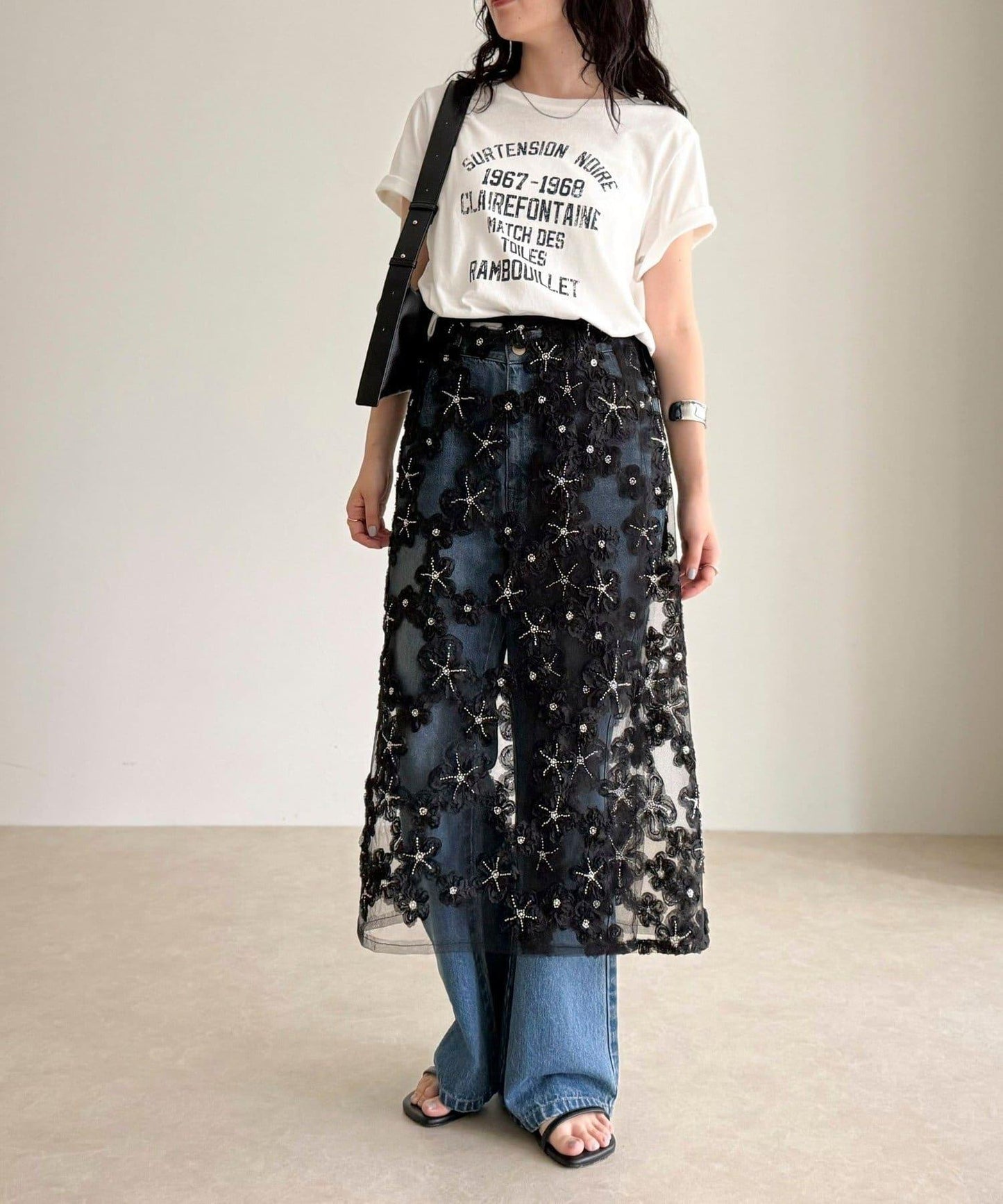 フラワーモチーフレイヤードスカート