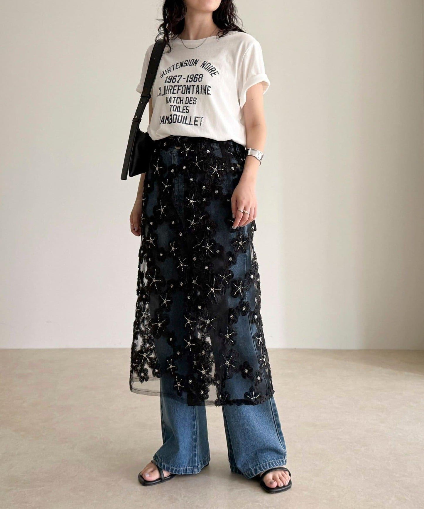 フラワーモチーフレイヤードスカート