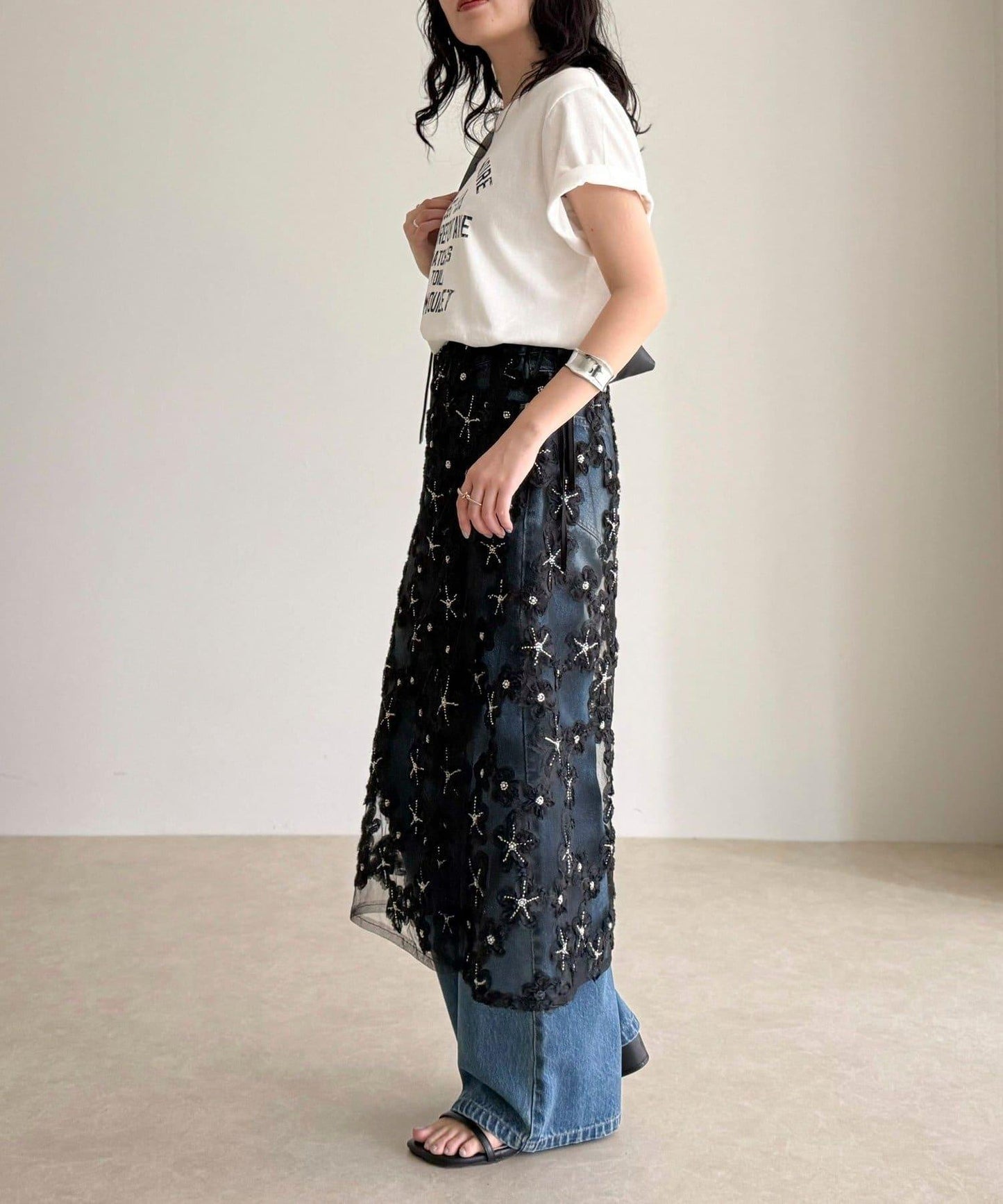 フラワーモチーフレイヤードスカート