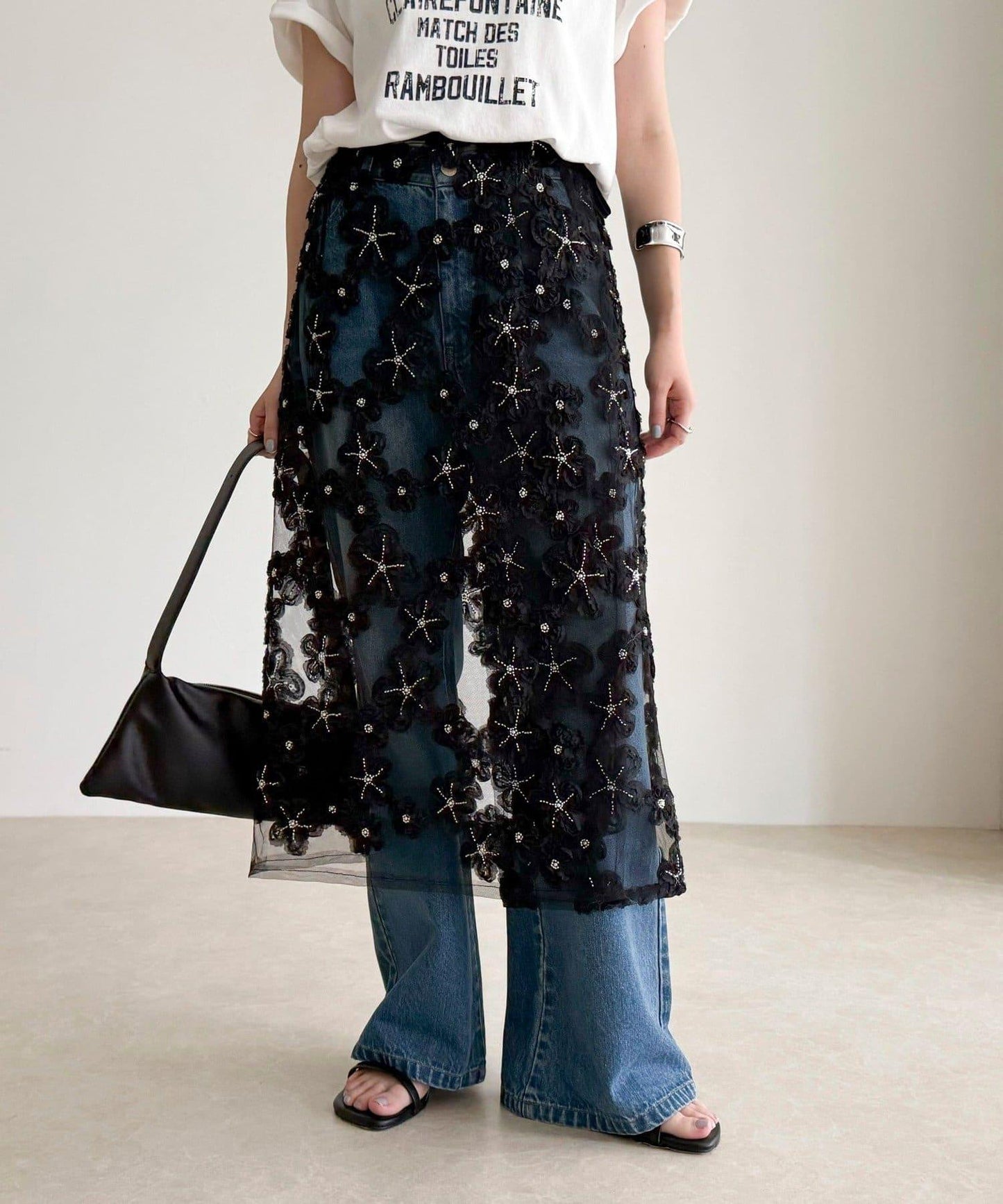 フラワーモチーフレイヤードスカート