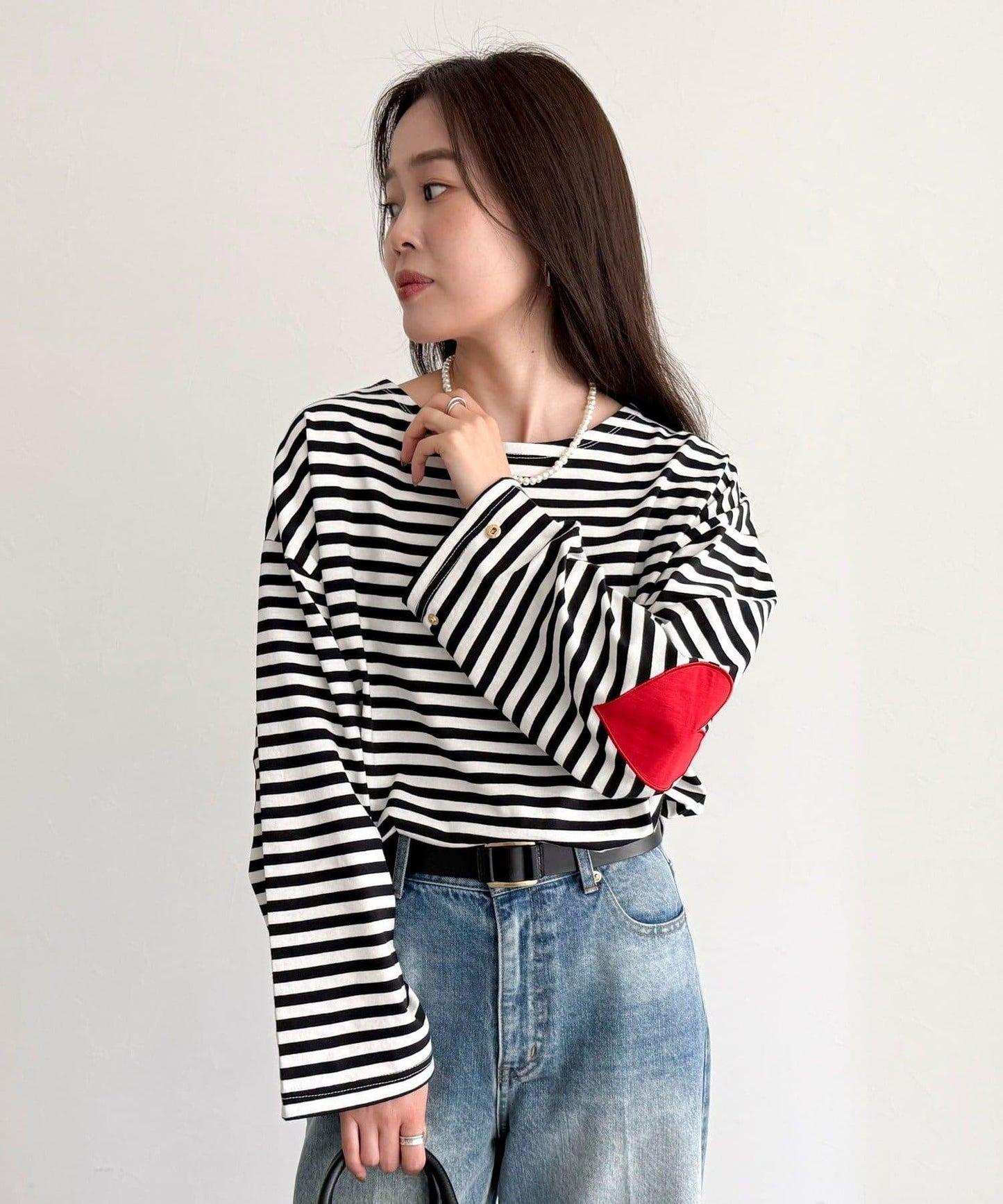 ボーダーハートパッチプルオーバー