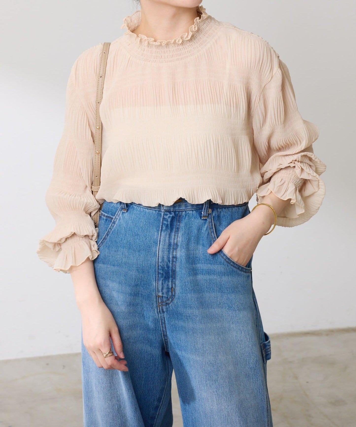 【ロングシーズン着れる/レイヤードアイテム】ジョーゼットプリーツブラウス