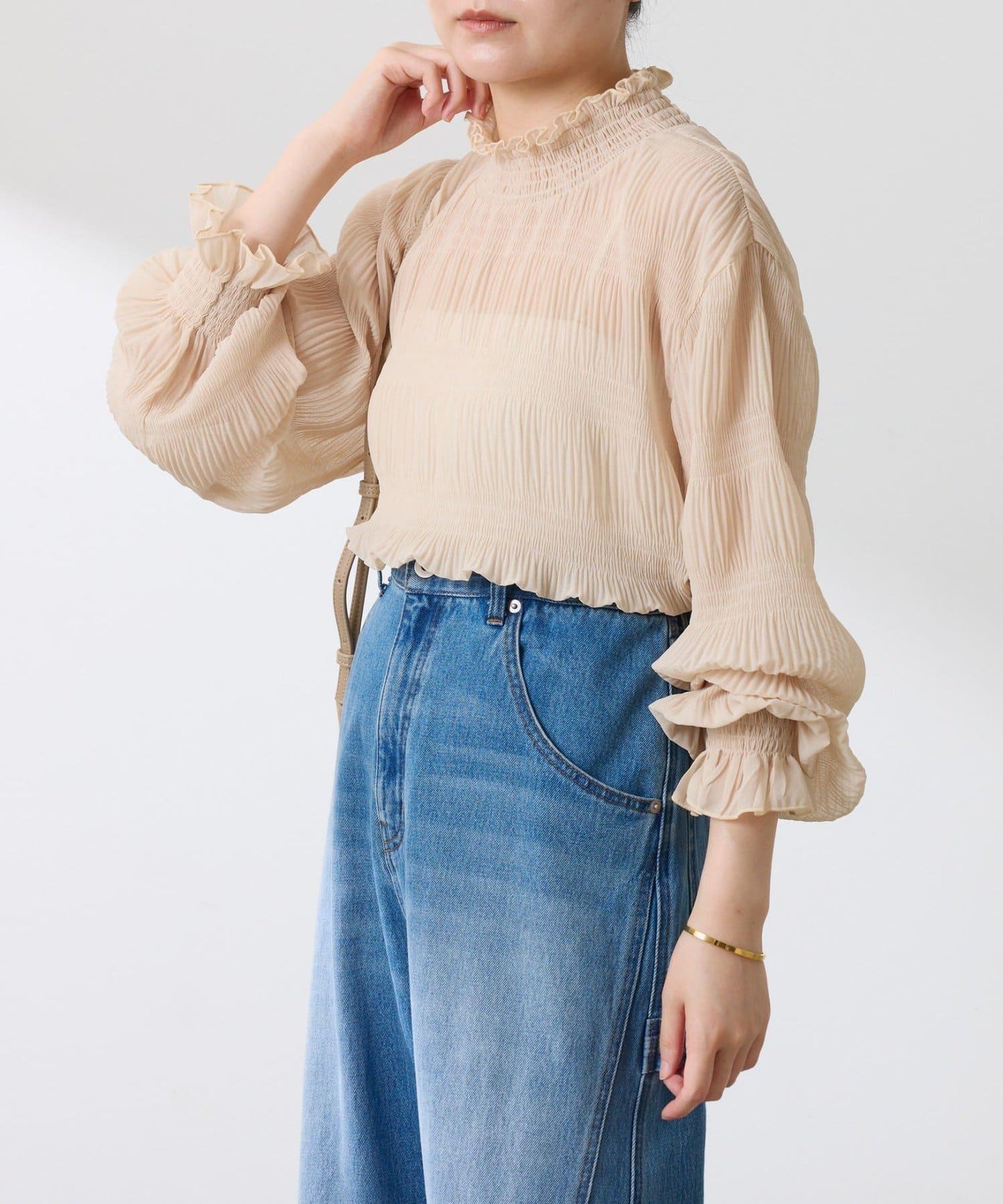 【ロングシーズン着れる/レイヤードアイテム】ジョーゼットプリーツブラウス