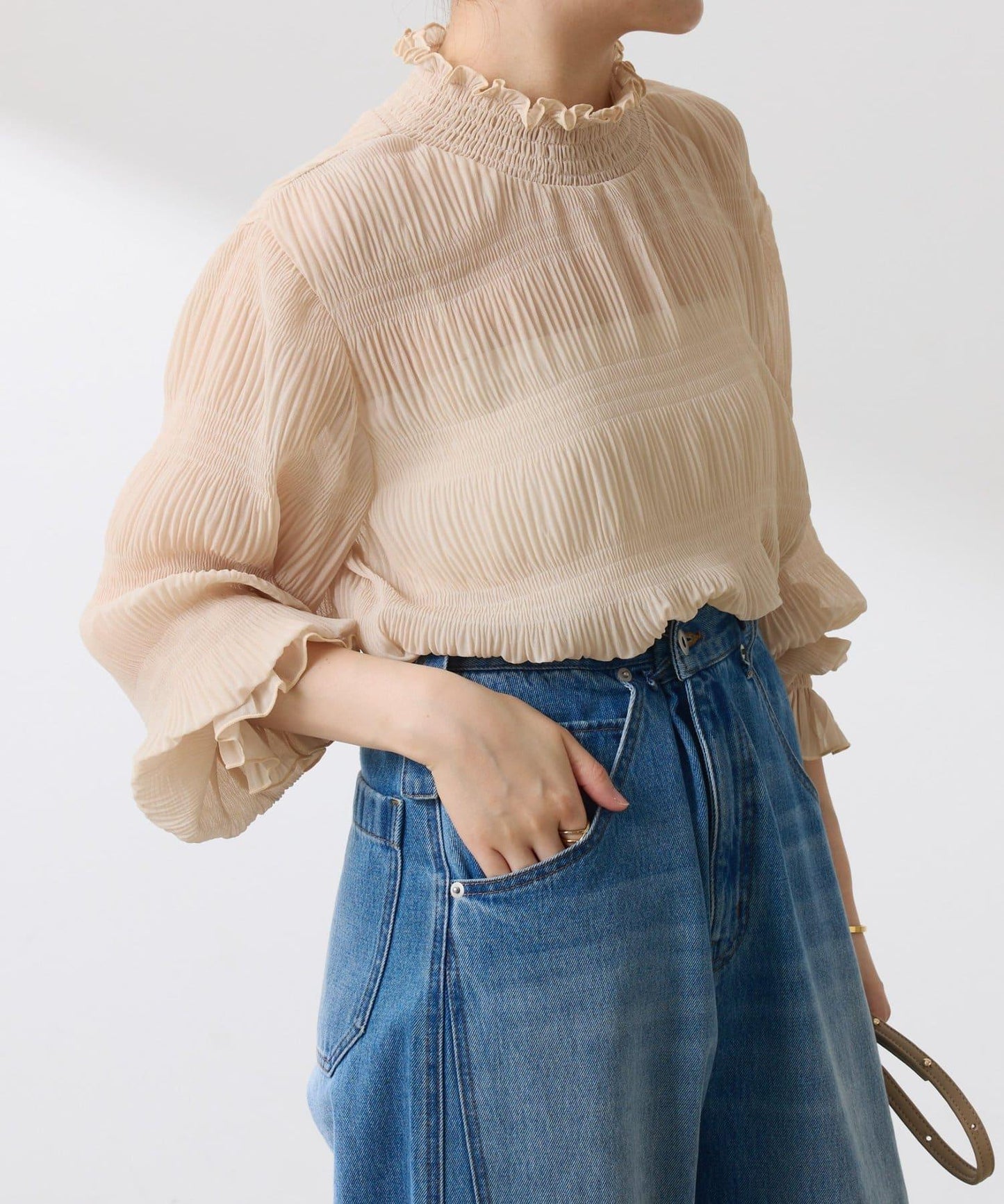 【ロングシーズン着れる/レイヤードアイテム】ジョーゼットプリーツブラウス