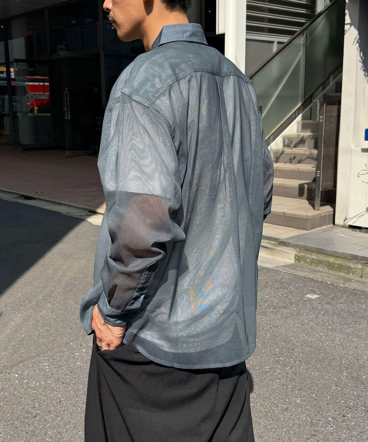 網眼拼花長袖襯衫