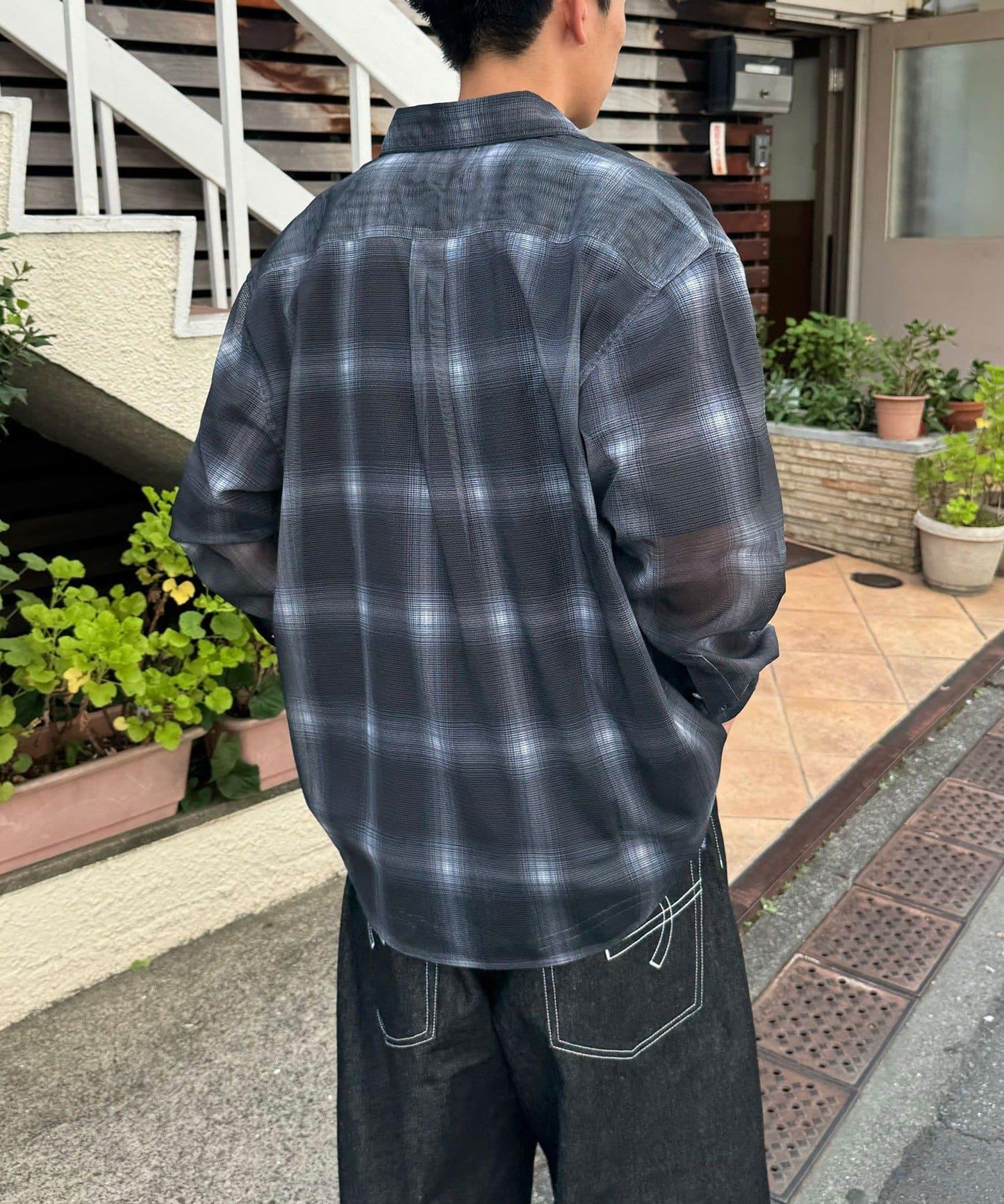 網眼拼花長袖襯衫