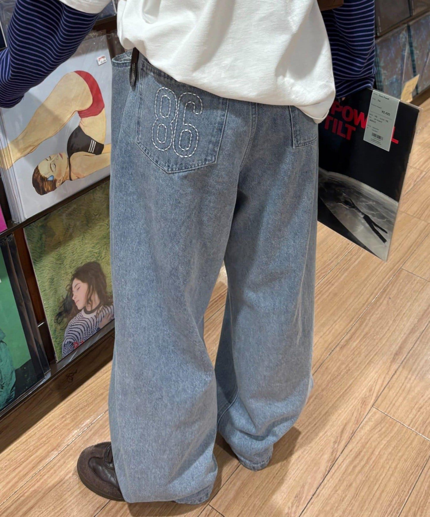 【薩基企劃】【可調節腰圍】超染褶皺設計牛仔褲