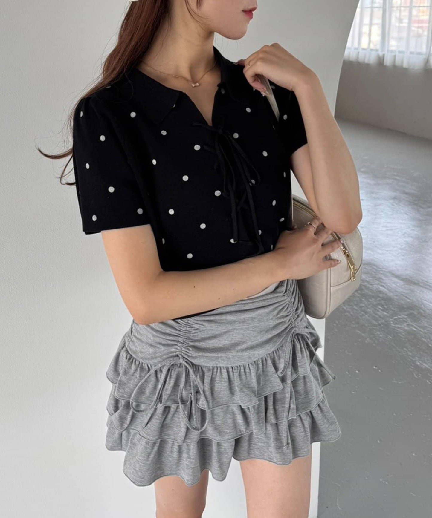 套裝可穿/繫帶褶皺迷你裙