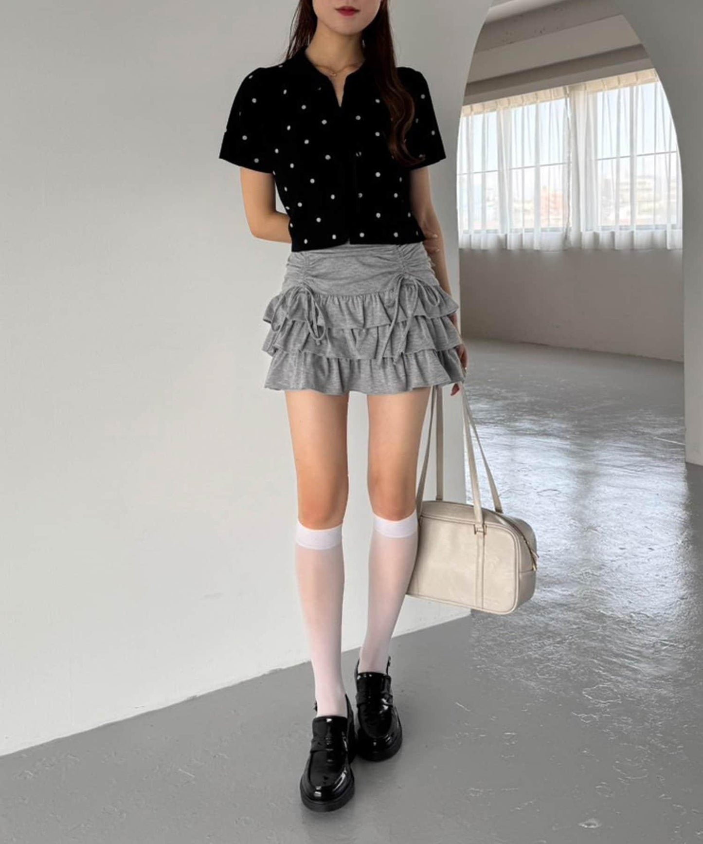 套裝可穿/繫帶褶皺迷你裙