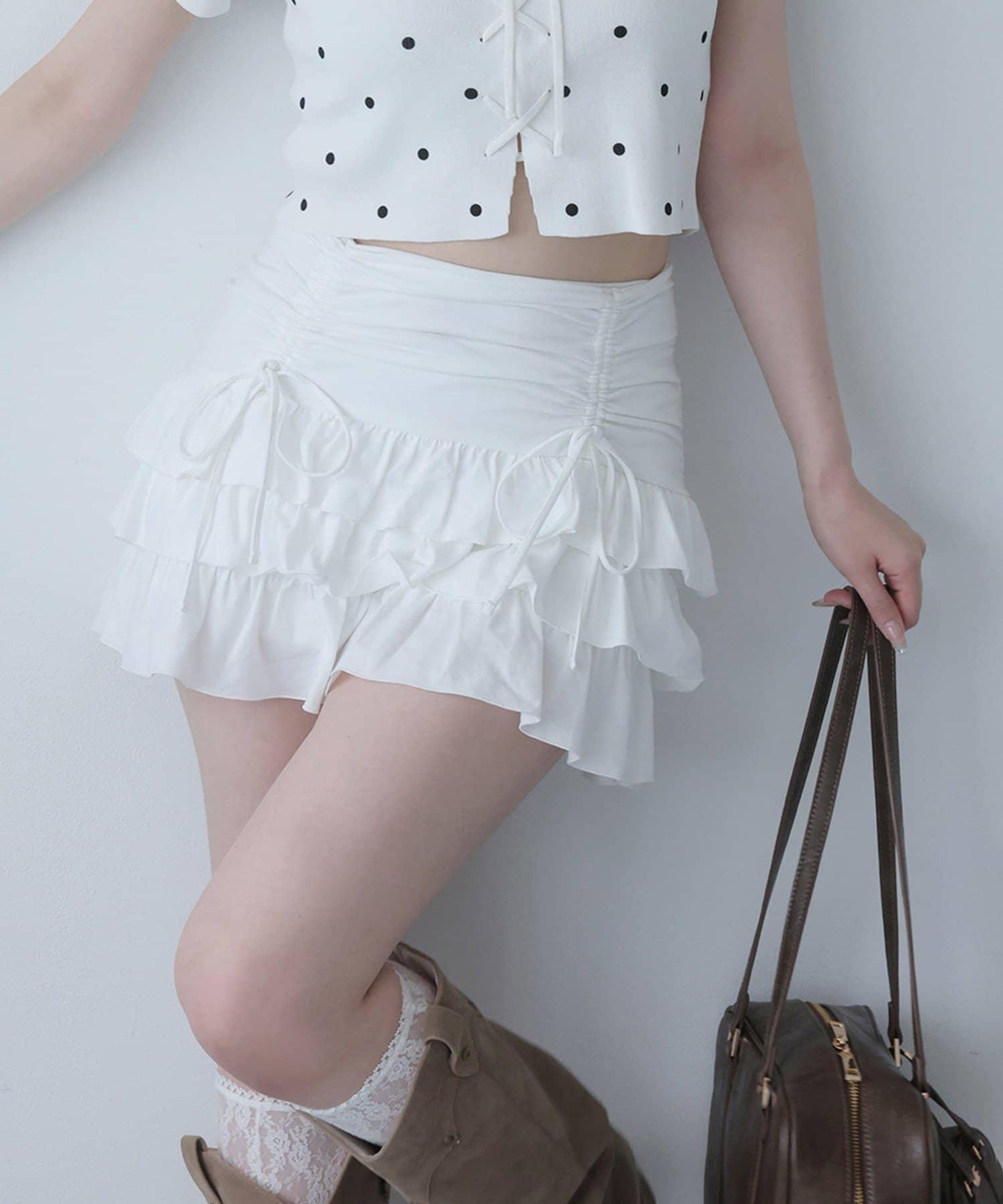 套裝可穿/繫帶褶皺迷你裙