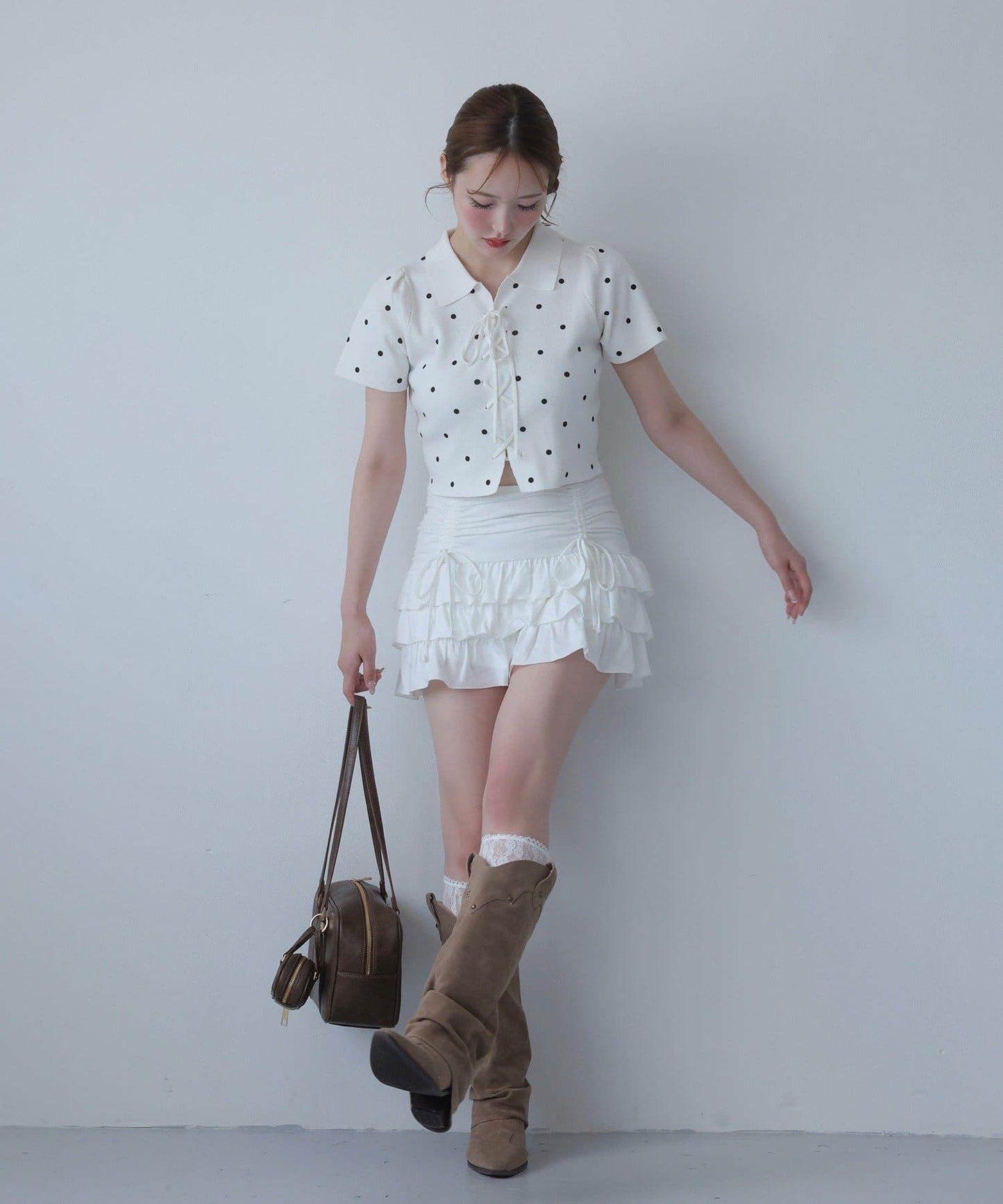 套裝可穿/繫帶褶皺迷你裙