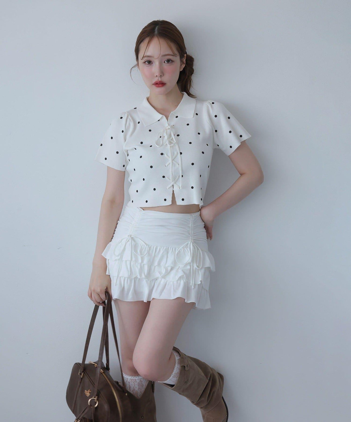 套裝可穿/繫帶褶皺迷你裙