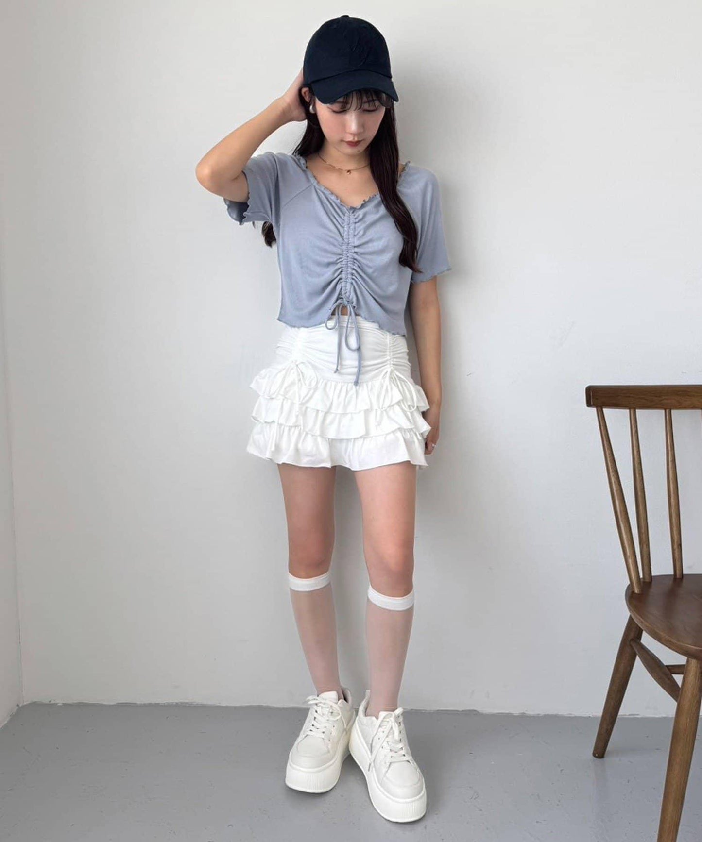 套裝可穿/繫帶褶皺迷你裙