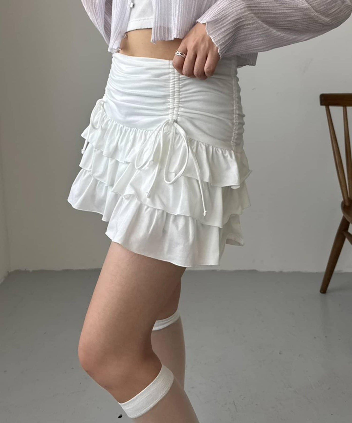 套裝可穿/繫帶褶皺迷你裙