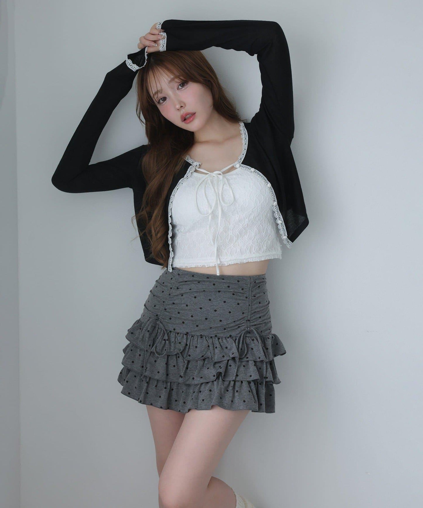 套裝可穿/繫帶褶皺迷你裙