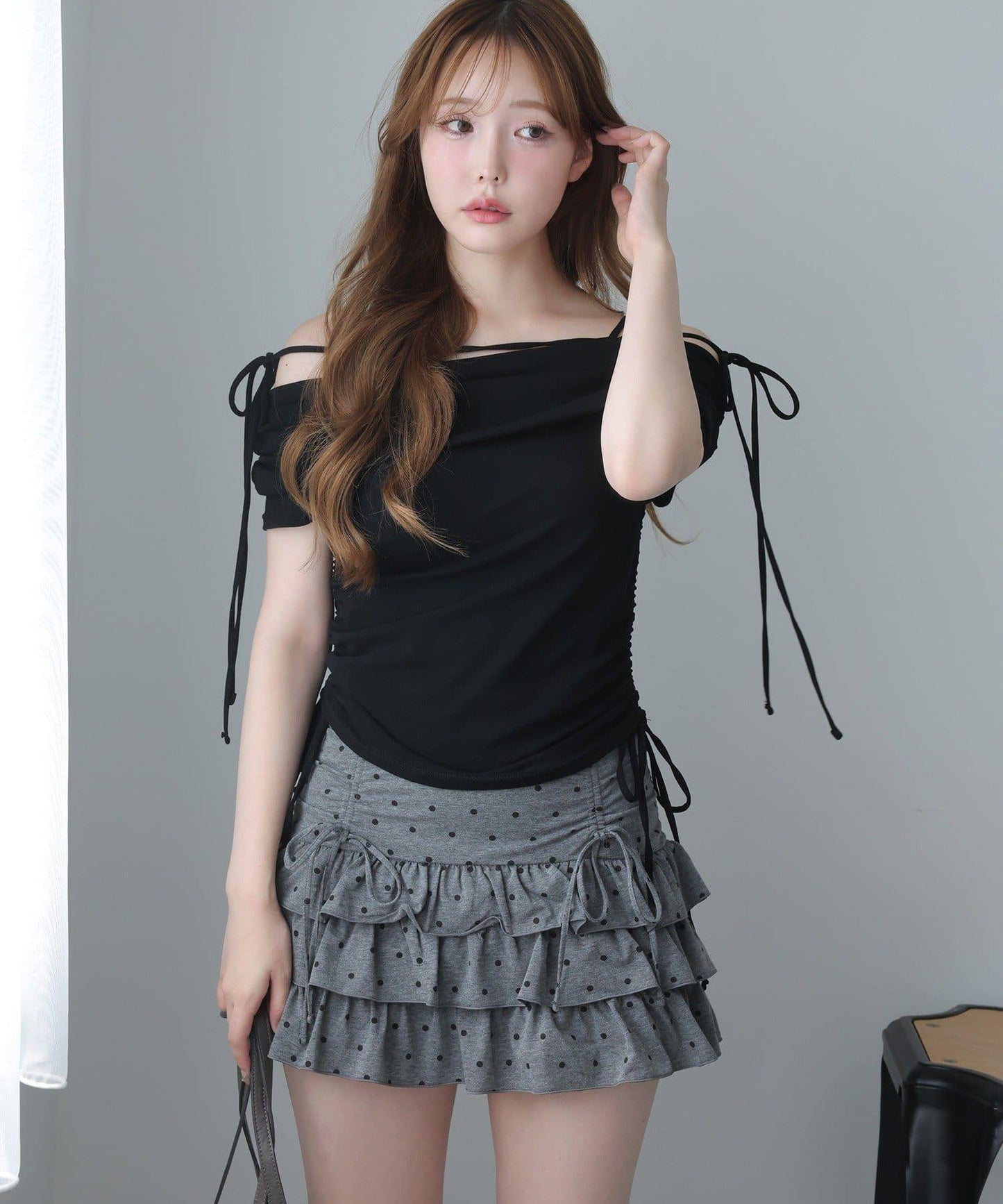 套裝可穿/繫帶褶皺迷你裙