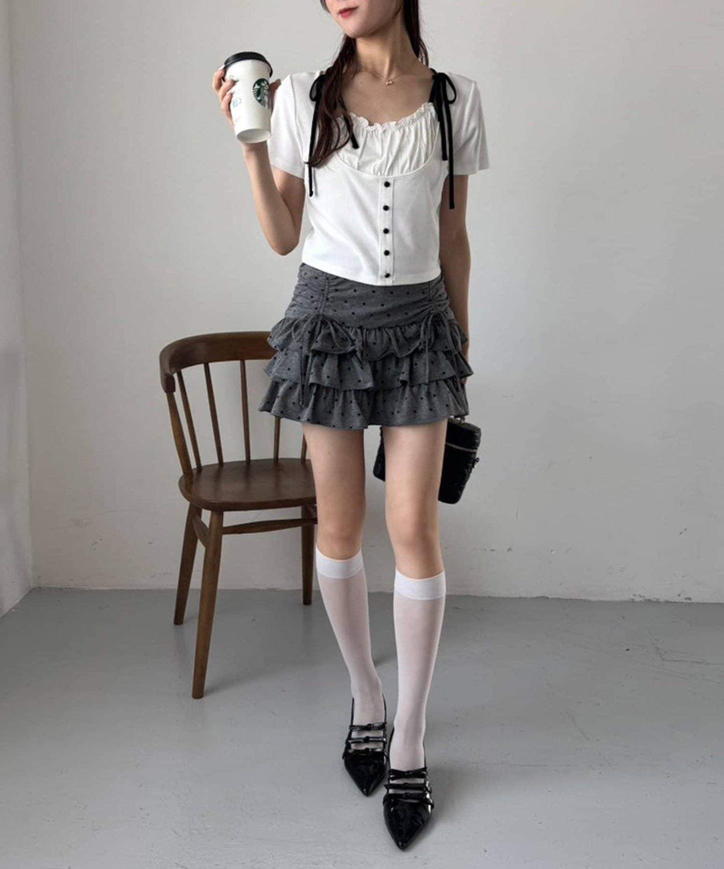 套裝可穿/繫帶褶皺迷你裙