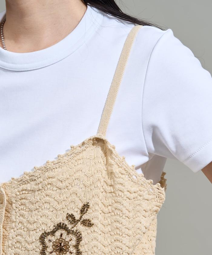 透視編織 珠片刺繡吊帶背心 胸衣