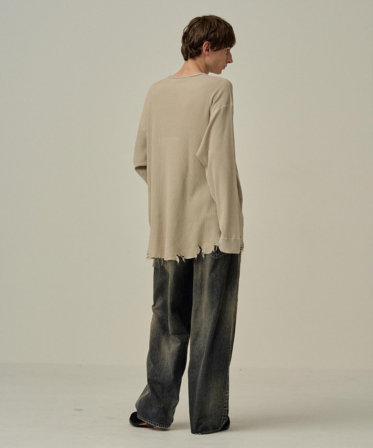 ANCELLM/安瑟姆/破損華夫餅圓領長袖T-shirt