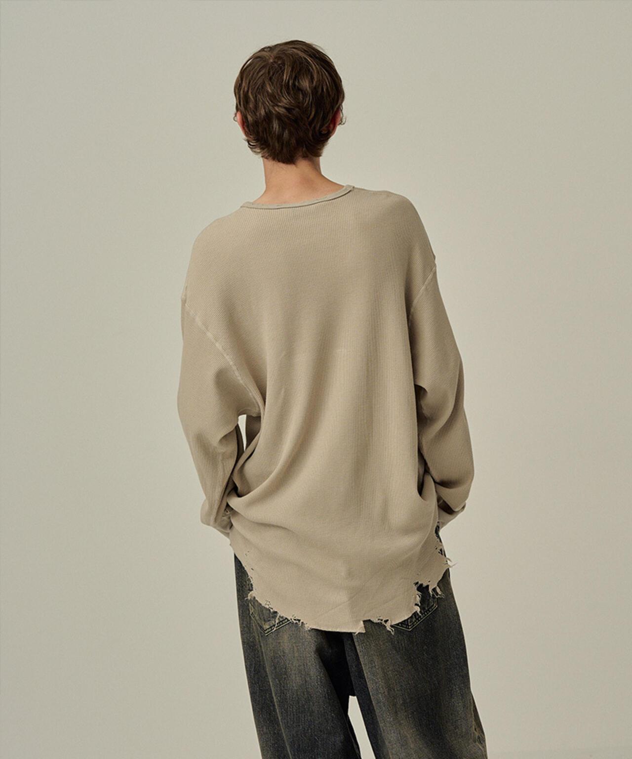 ANCELLM/安瑟姆/破損華夫餅圓領長袖T-shirt