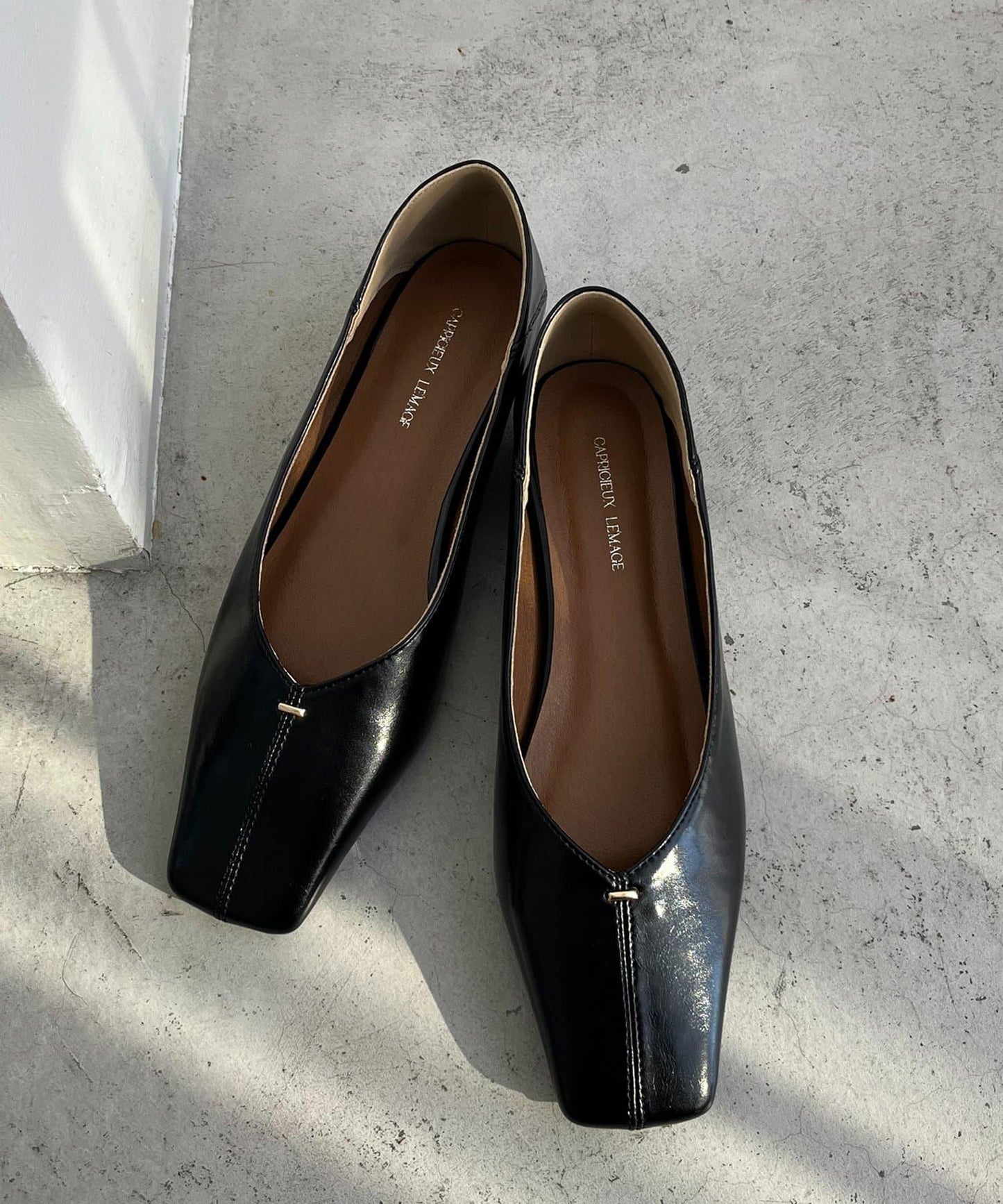 【復古款】方形縫合平底鞋