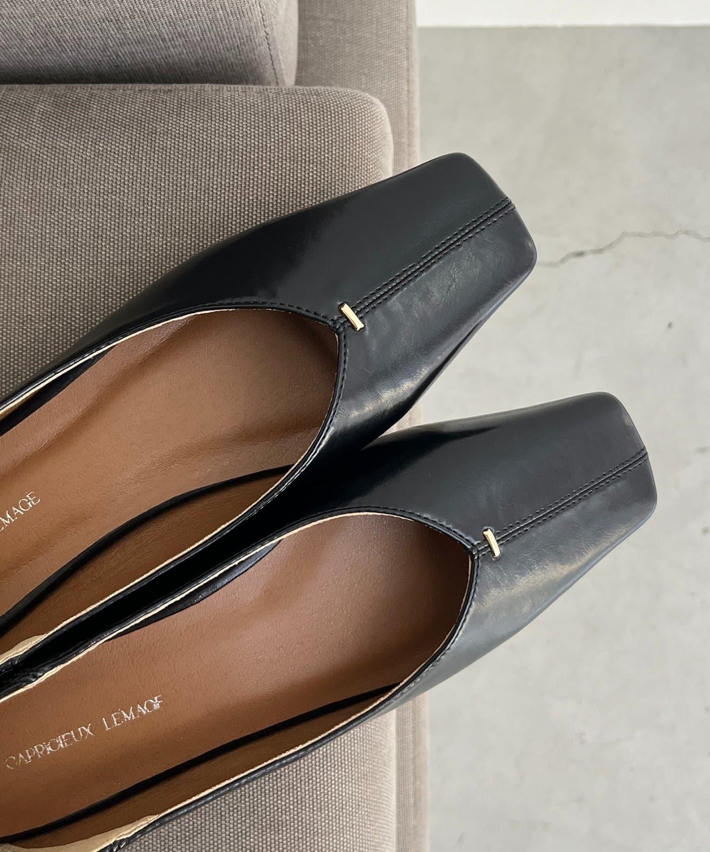 【復古款】方形縫合平底鞋