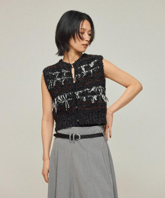 異材質流蘇針織馬甲 / 條紋針織馬甲 25AW
