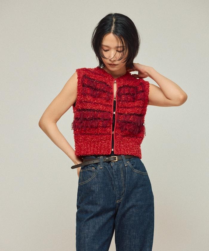異材質流蘇針織馬甲 / 條紋針織馬甲 25AW