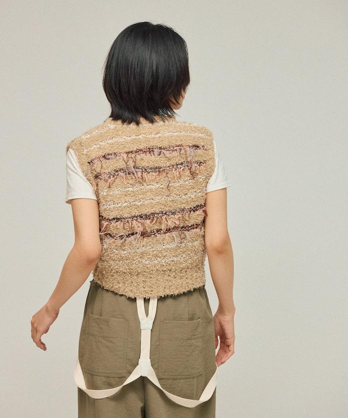 異材質流蘇針織馬甲 / 條紋針織馬甲 25AW