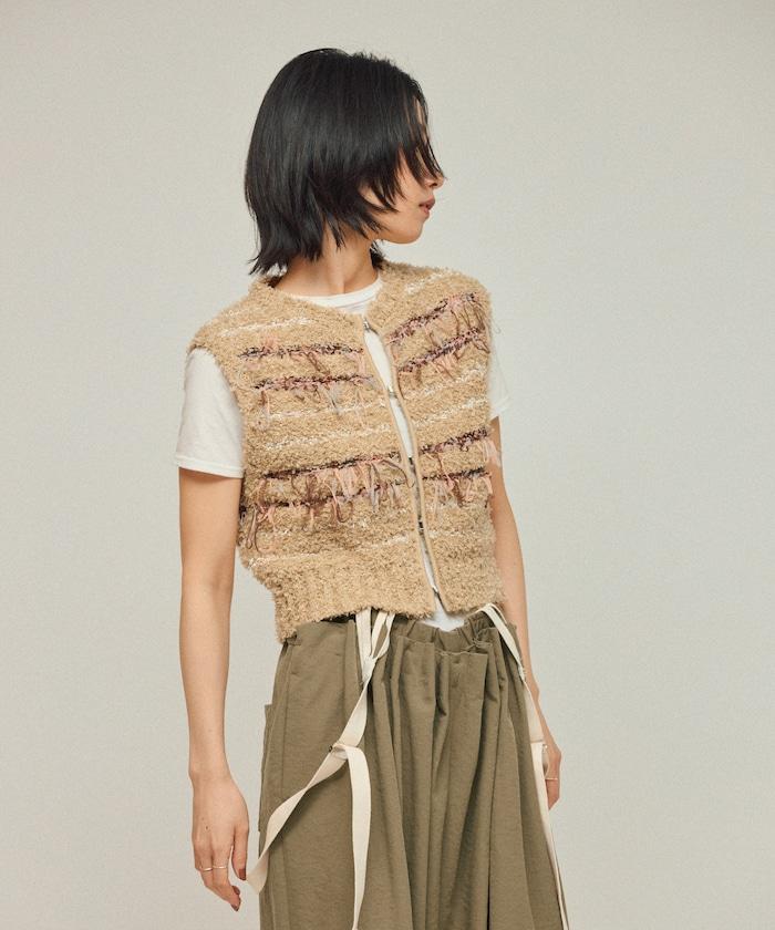 異材質流蘇針織馬甲 / 條紋針織馬甲 25AW